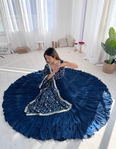 Premium Quality 5 Layers Blue Anarkali  Suit Set