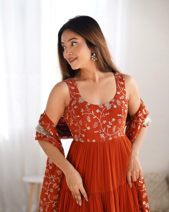 Premium Quality 5 Layers Orange Anarkali  Suit Set