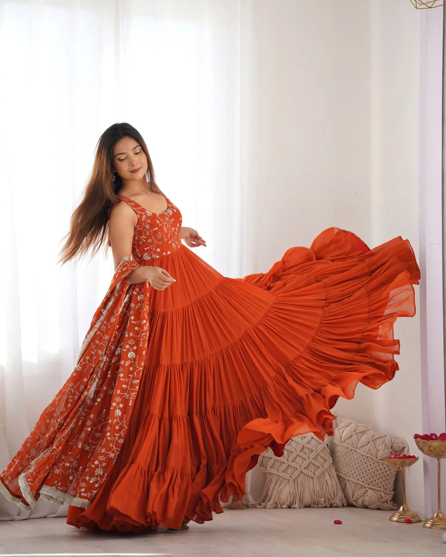 Premium Quality 5 Layers Orange Anarkali Suit Set
