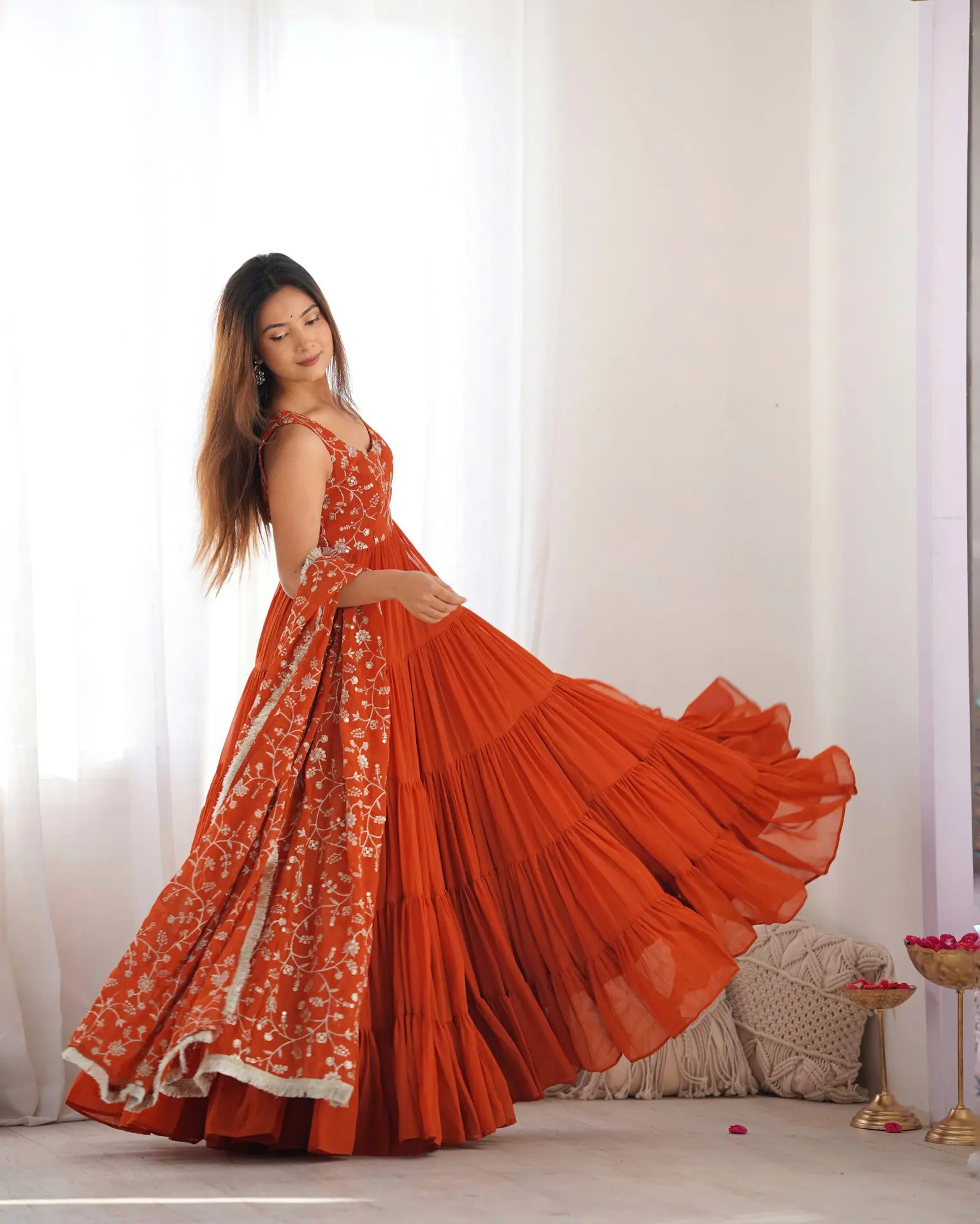 Premium Quality 5 Layers Orange Anarkali Suit Set