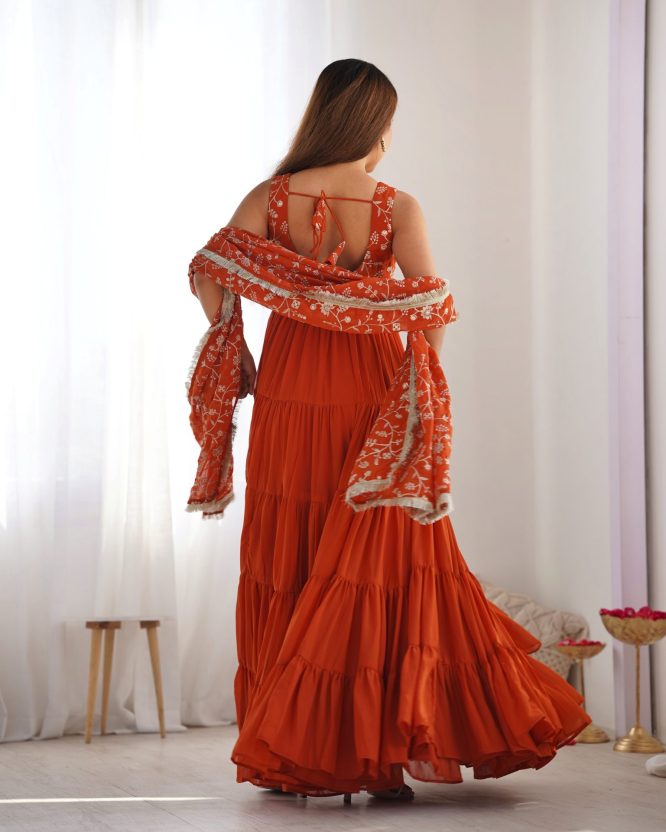 Premium Quality 5 Layers Orange Anarkali  Suit Set