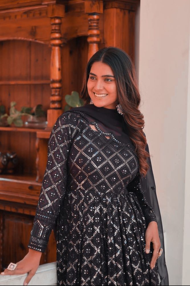 Black Coloured Lakhnavi Worked Premium Suit