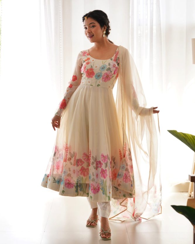 Ivory Soft Orghanza Flower Suit