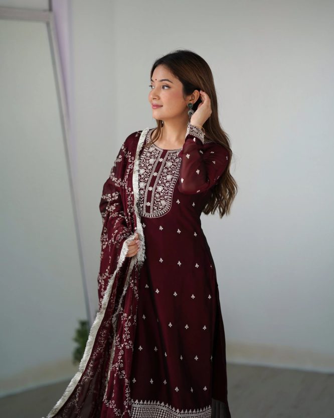 MAROON COLOR PREMIUM QUALITY SUIT SET DT -273
