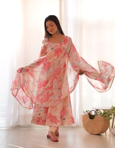 MULTI FLORAL PRINT FABRIC FULLY FLAIR ANARKALI,WITH DUPPTA SET,PENT READY TO WEAR DKB-265-