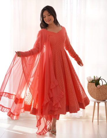 Premium Quality Lukhnowi Peach Suit Set