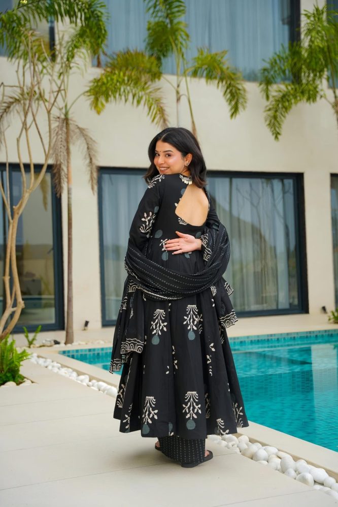 Vavitra's Pure Cotton Black Anarkali Suit Set