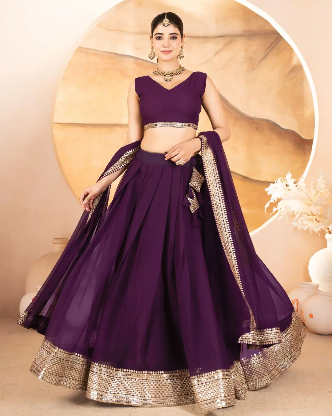 Catalina's Wine Coloured Party Wear Lehenga Choli