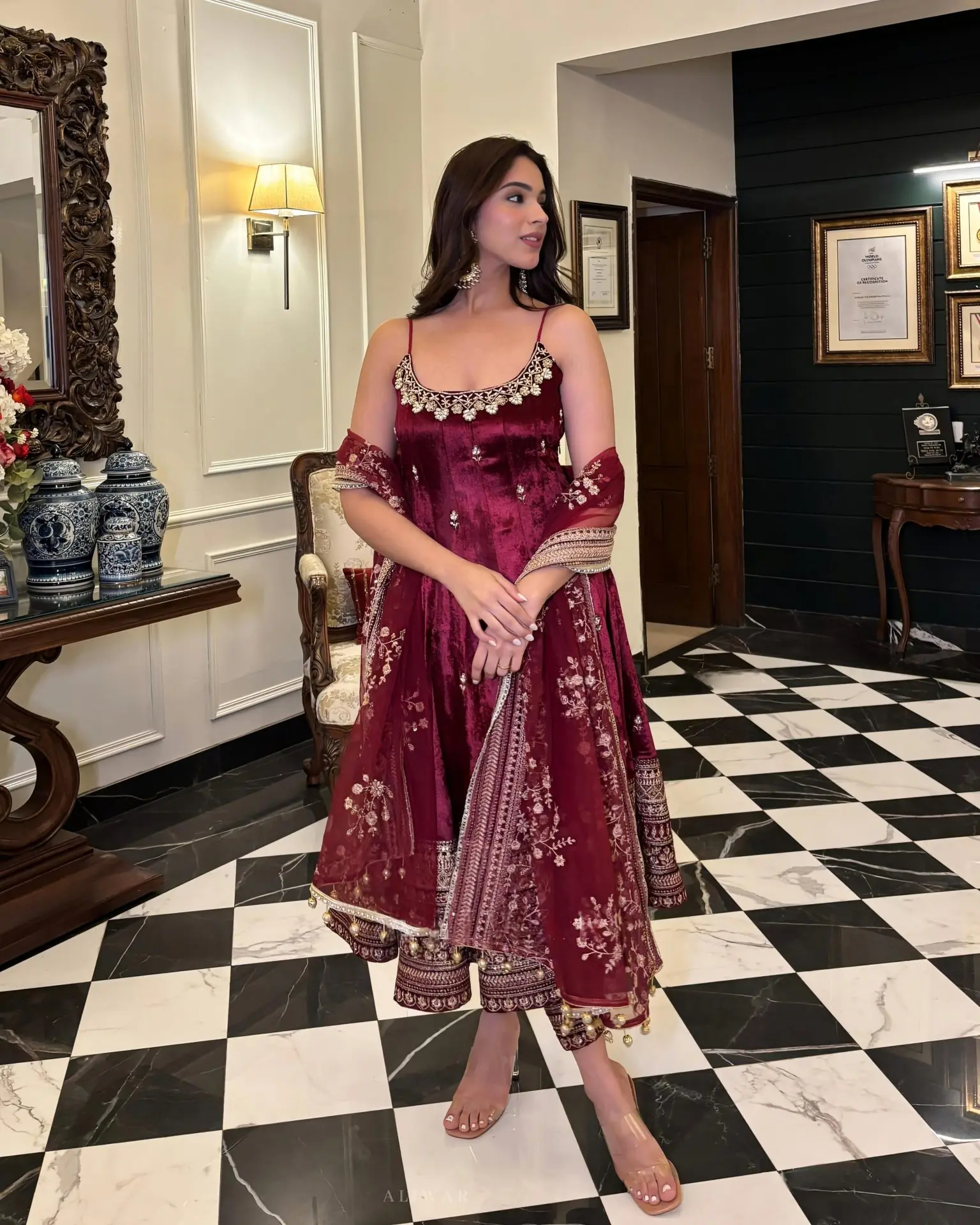 Alveera Premium Quality Maroon Anarkali Suit Set