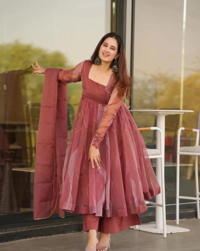 Salmon Premium Quality Anarkali Suit Set