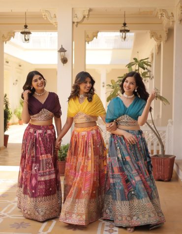 Russian Silk Rich Digital Printed With Foil Embroidery Work Lehenga Choli KA-5032