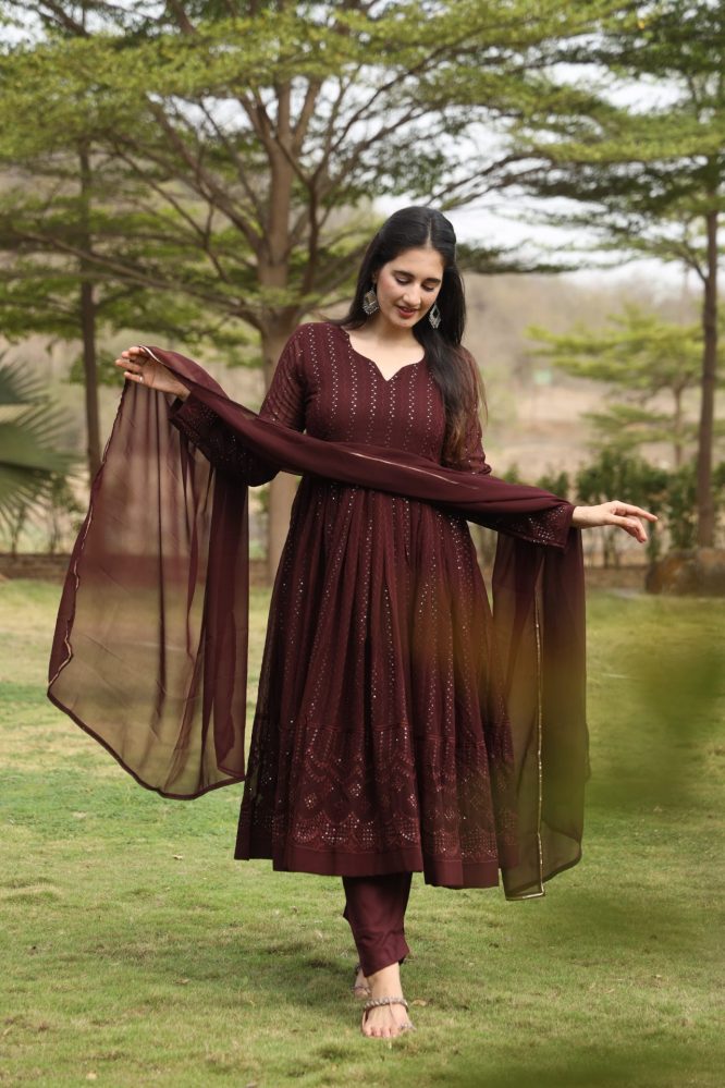 Derry's Cofee Coloured Anarkali Suit