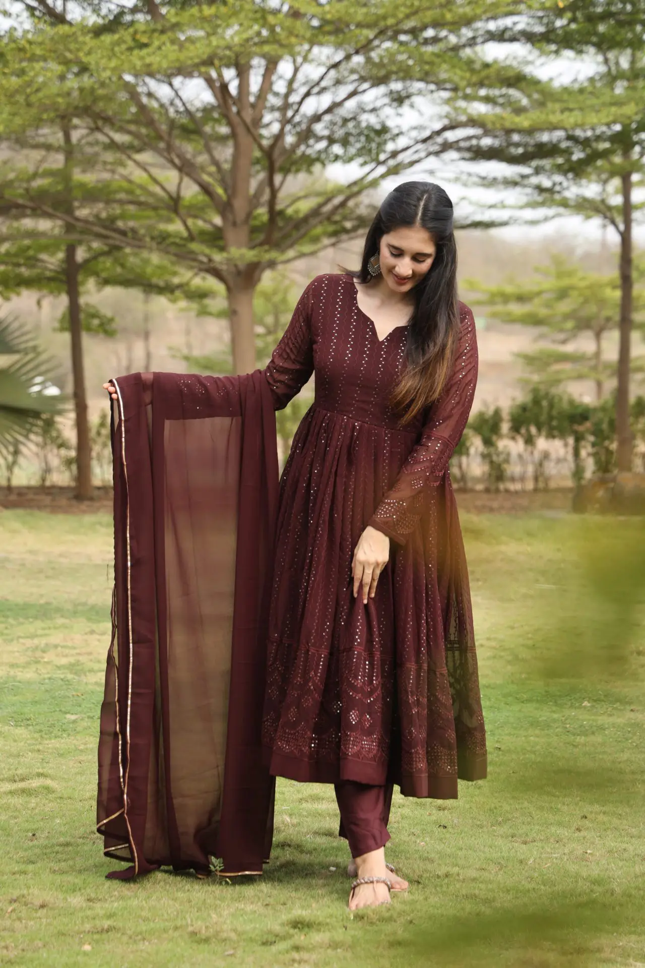 Derry's Cofee Coloured Anarkali Suit
