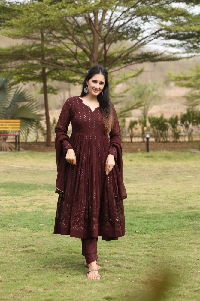 Derry's Cofee Coloured Anarkali Suit