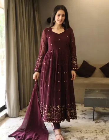 VIBHUTI'S WINE COLOURED ANARKALI SUIT SET - 06