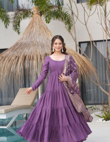 Premium Quality  Roman Silk Gown Anarkali Suit Set