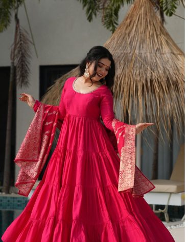 Premium Quality  Roman Silk Gown Anarkali Suit Set