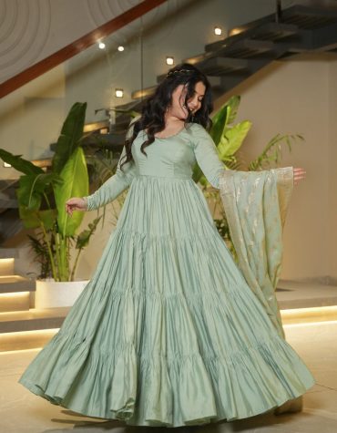 Premium Quality  Roman Silk Gown Anarkali Suit Set