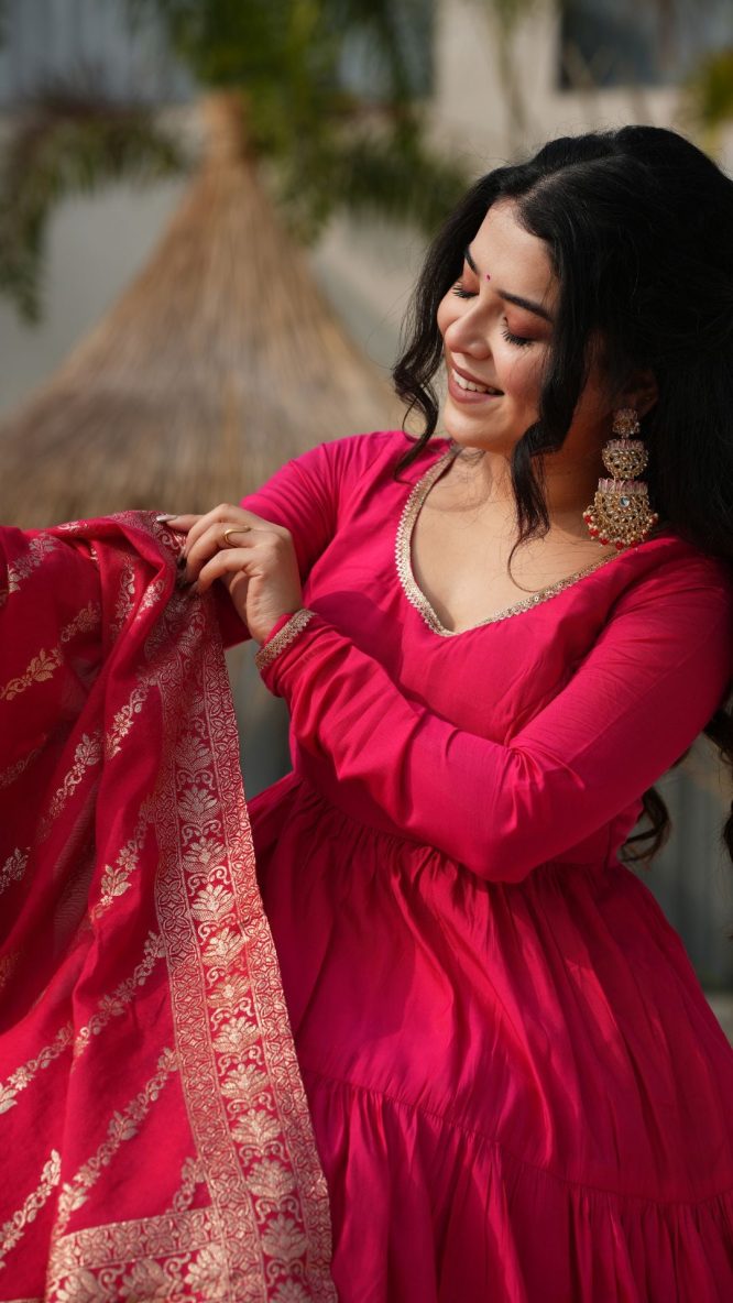 Premium Quality  Roman Silk Gown Anarkali Suit Set