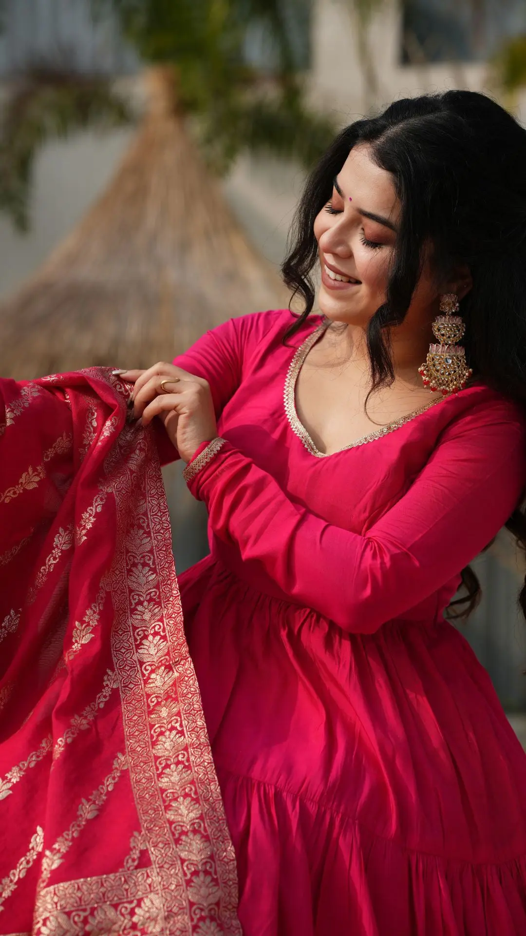 Premium Quality Roman Silk Gown Anarkali Suit Set