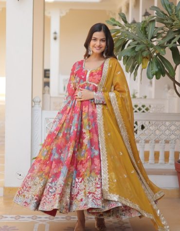 SANAYA'S' READYMADE ALIA CUT GOWN WITH DUPATTA SET- 125 RED