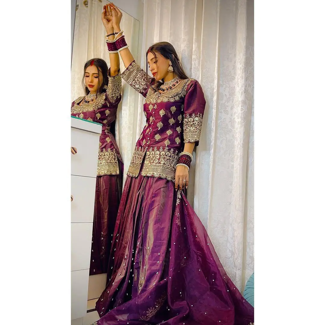 Royal Plum Zari Embroidered Silk Lehenga Set