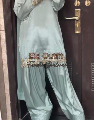 Sage Green Satin Farshi Salwar Set with Hand Embroidered Detailing