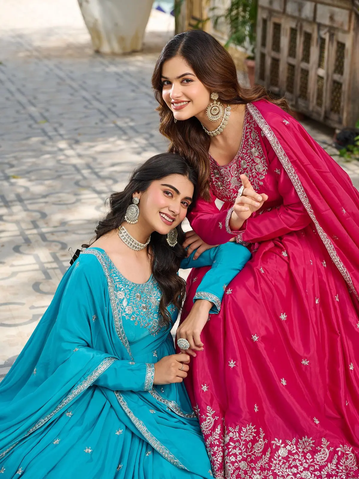 Embroidered Silk Anarkali Suit Set with Dupatta