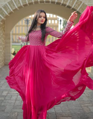 Pink Coloured Party Wear Gown 9122