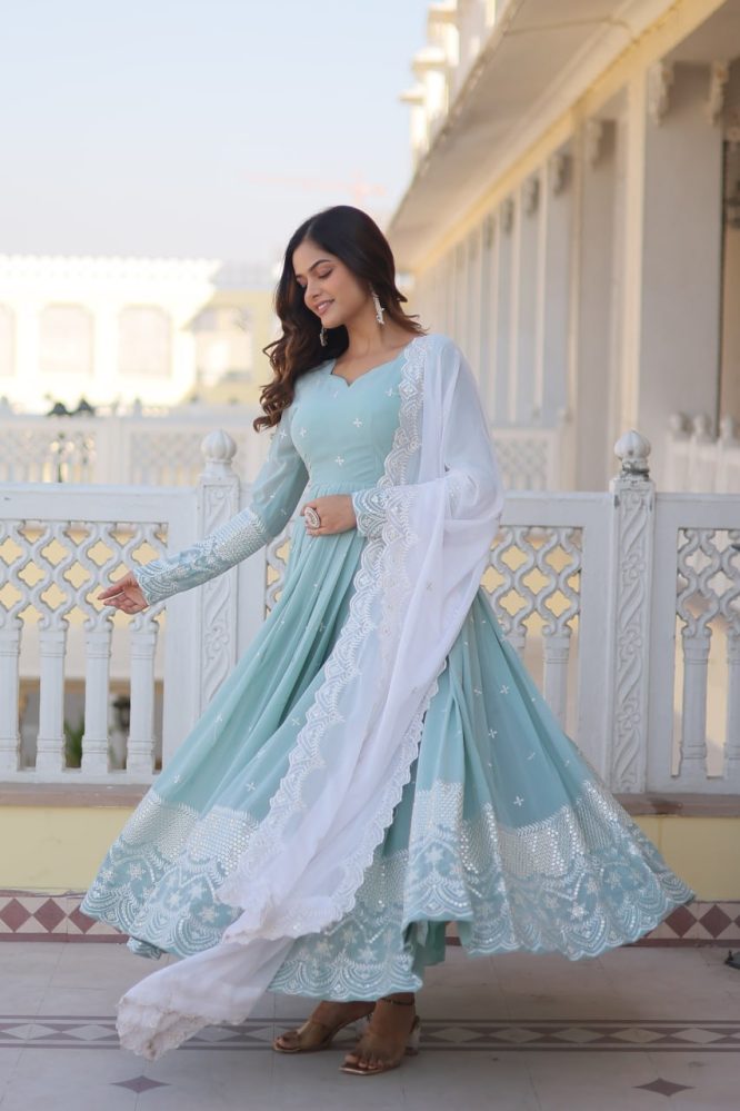 Premium Quality Sky Anarkali Suit Set