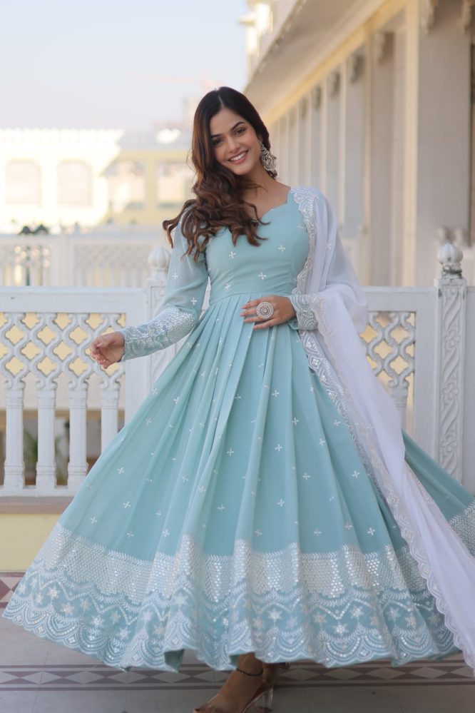 Premium Quality Sky Anarkali Suit Set