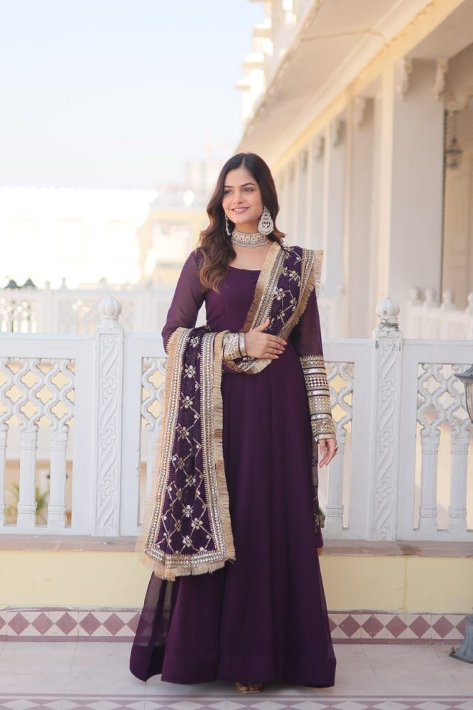 WAINE COLOUR READYMADE ALIA CUT GOWN WITH DUPATTA SET-KKA-1070