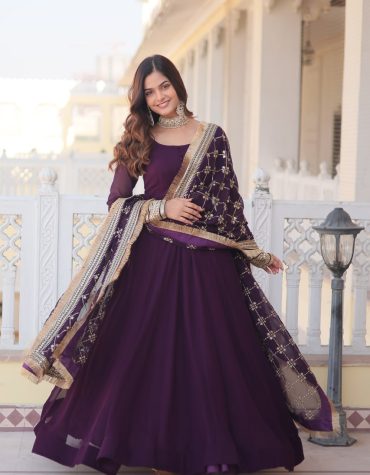 WAINE COLOUR READYMADE ALIA CUT GOWN WITH DUPATTA SET-KKA-1070