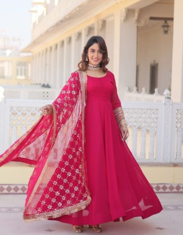 PINK COLOUR READYMADE ALIA CUT GOWN WITH DUPATTA SET-KKA-1070