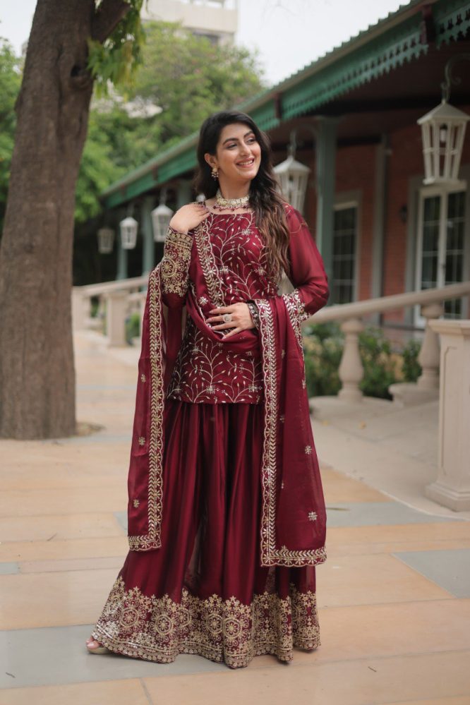 Avni's Designer Readymade Kurti Plazoo Dupatta Set-TD-159