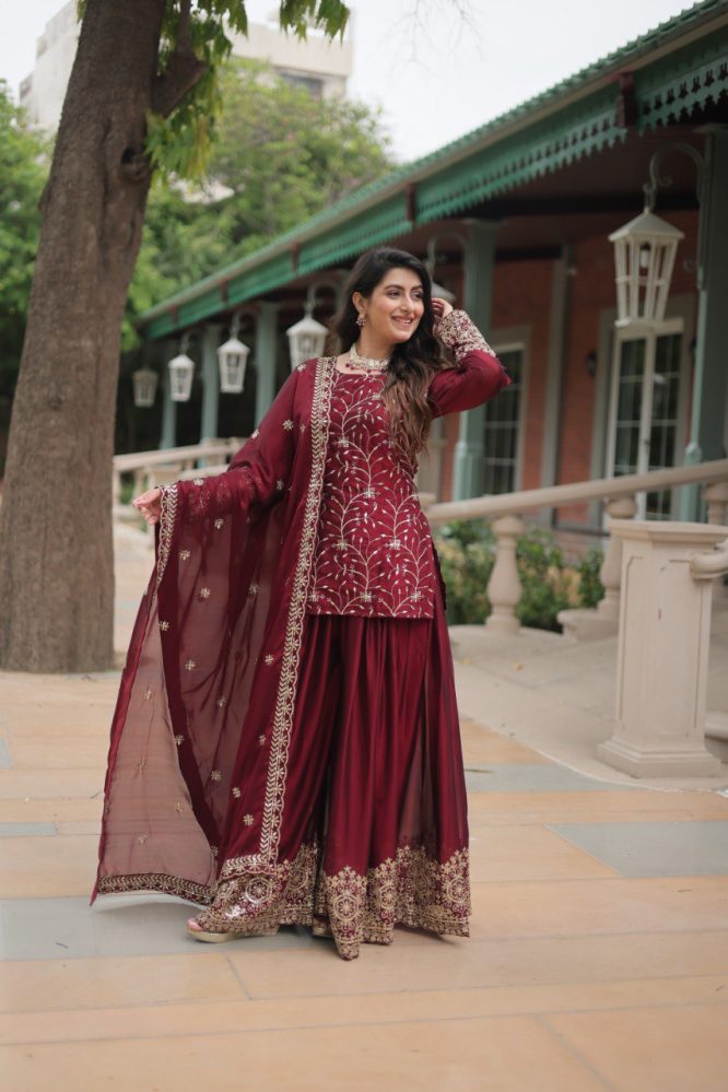 Avni's Designer Readymade Kurti Plazoo Dupatta Set-TD-159