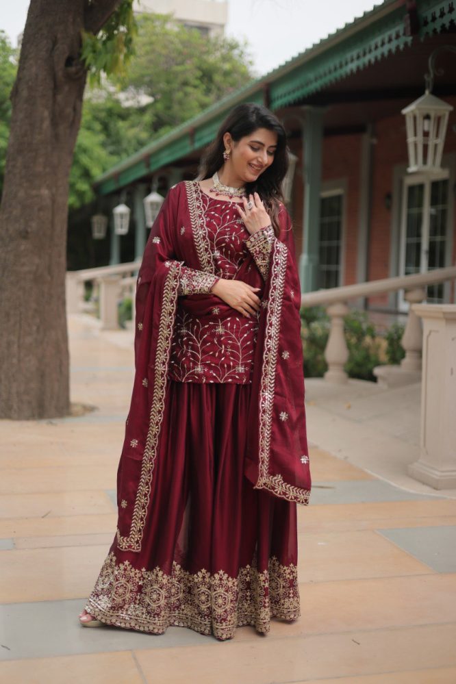 Avni's Designer Readymade Kurti Plazoo Dupatta Set-TD-159