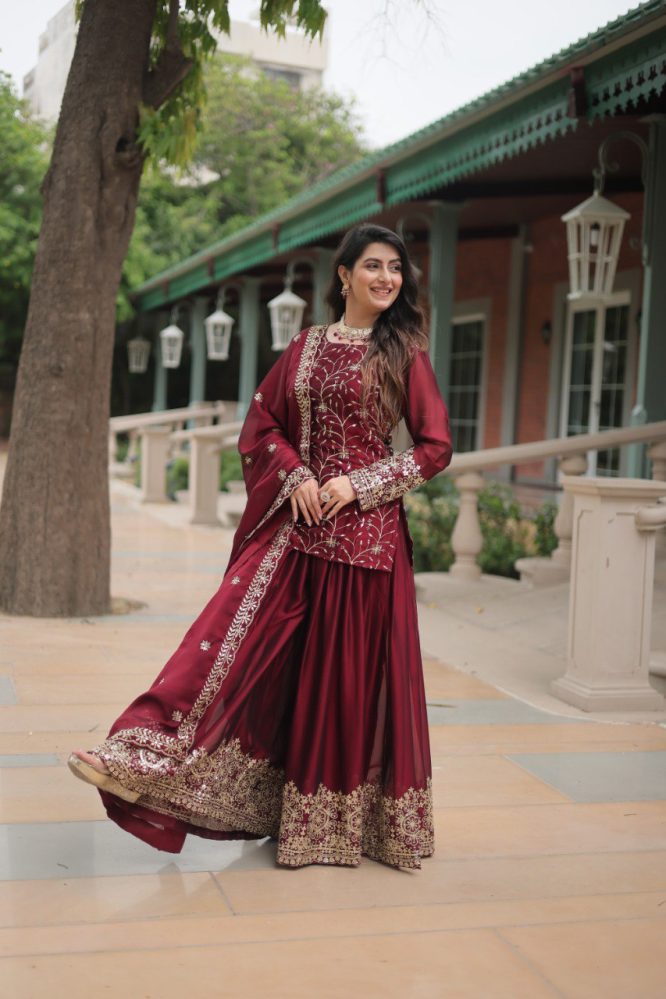 Avni's Designer Readymade Kurti Plazoo Dupatta Set-TD-159