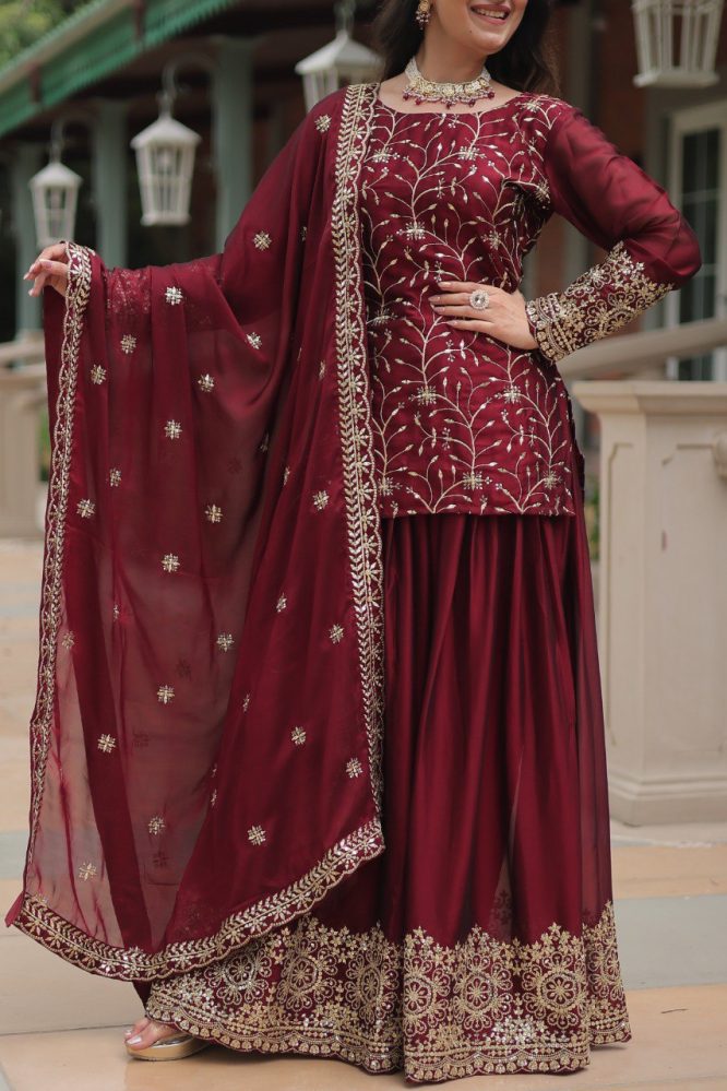 Avni's Designer Readymade Kurti Plazoo Dupatta Set-TD-159