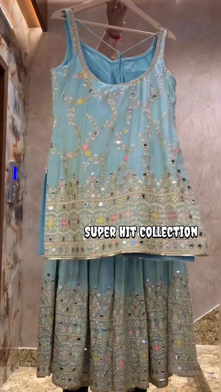 Mirror Embroidered Peplum Sharara Set