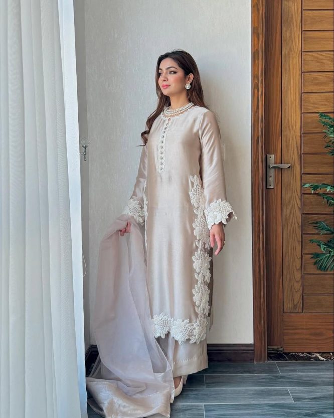 Pearl Beige Embroidered Silk Kurta Set