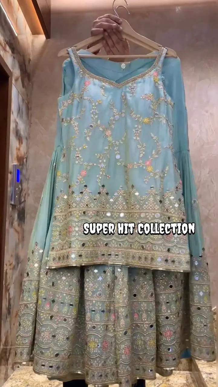 Mirror Embroidered Peplum Sharara Set