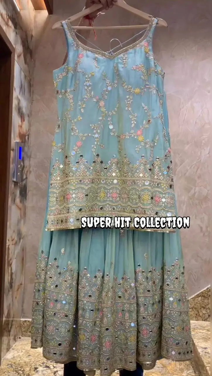 Mirror Embroidered Peplum Sharara Set