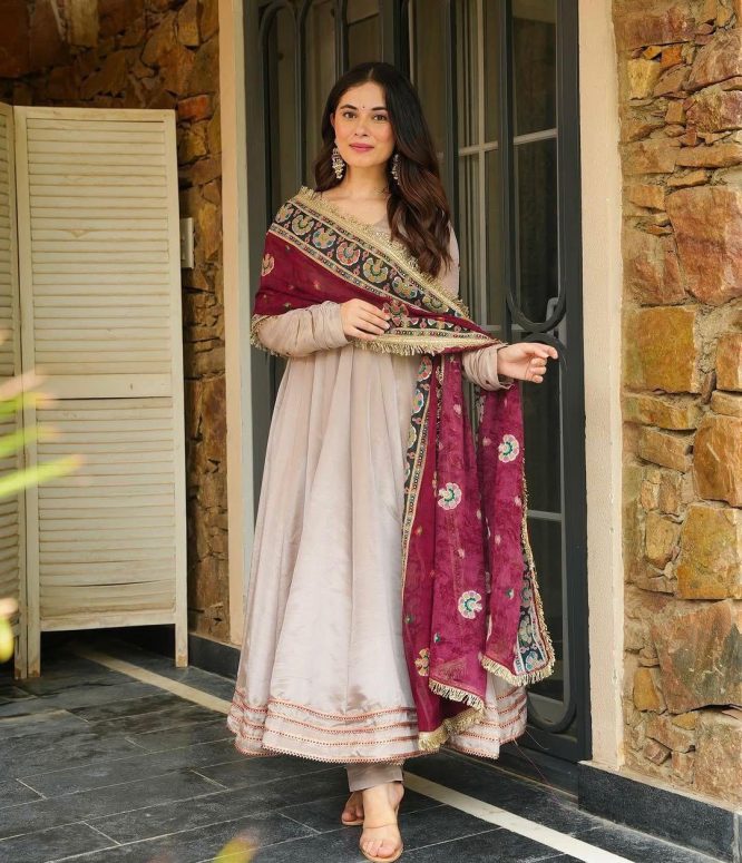 Regal Grace Anarkali Suit with Embroidered Dupatta