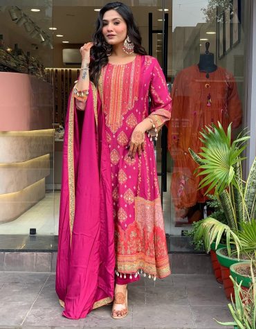 Rani Pink Embroidered Kurta Set with Dupatta