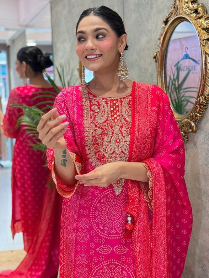 Rangriti Luxe  Embroidered Chinon Silk Suit Set
