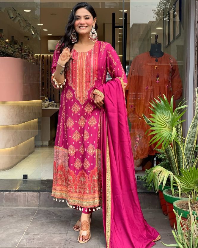 Rani Pink Embroidered Kurta Set with Dupatta