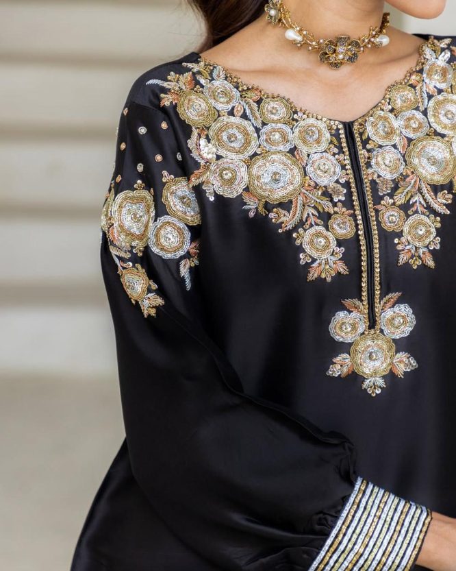 Black Luxury Embroidered Silk Salwar Suit with Dupatta