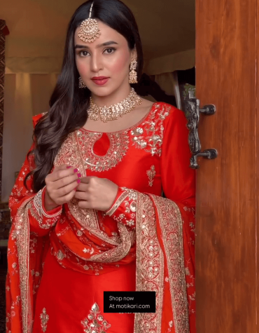 Festive Orange Anarkali Suit with Golden Dupatta