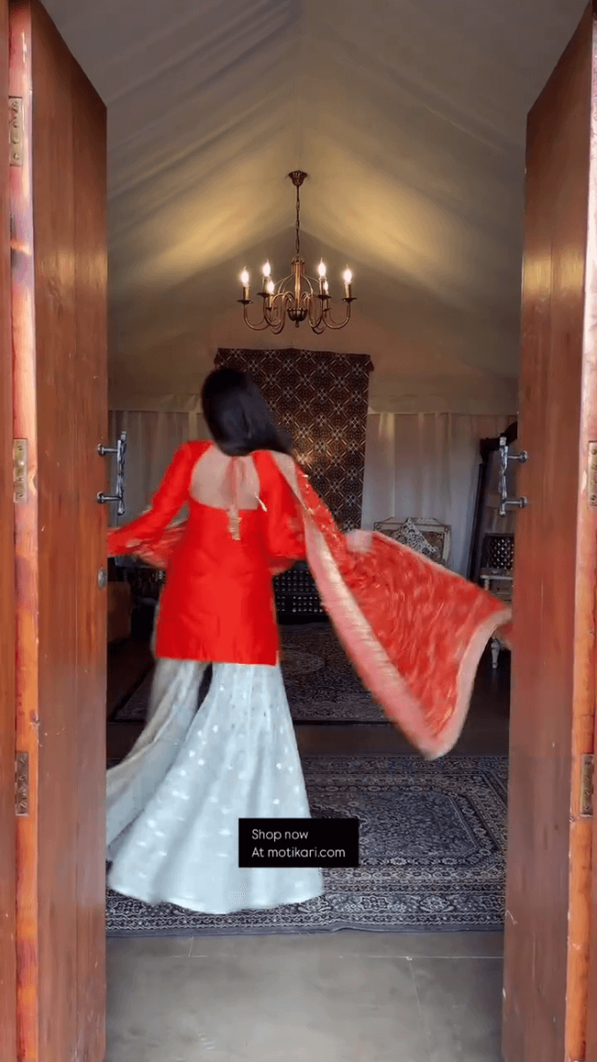 Festive Orange Anarkali Suit with Golden Dupatta